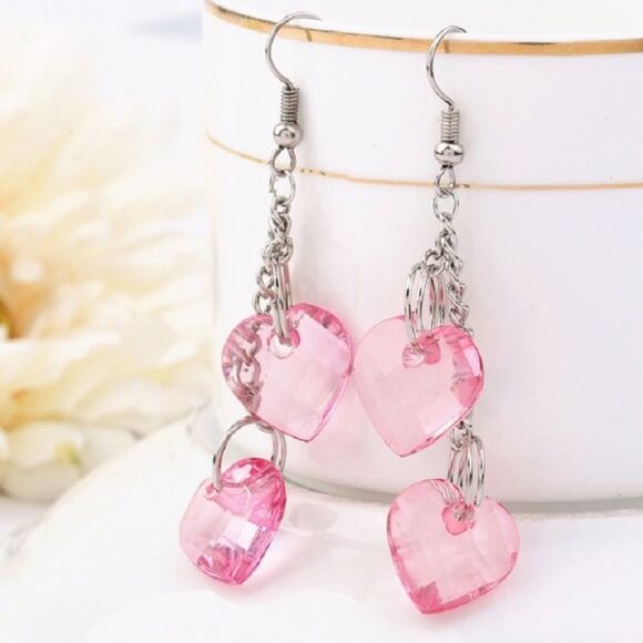 (C2) Dangling Heart Earrings - Picture 2 of 2